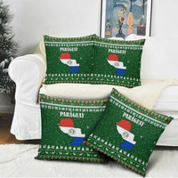 Paraguay Christmas Pillow Cover with Green Festive Pattern, Map and Flag Motif, and Santa Illustration - Wonder Print Shop