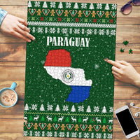 Paraguay Christmas Puzzle with Green Festive Pattern, Map and Flag Motif, and Santa Illustration - Wonder Print Shop