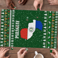 Paraguay Christmas Puzzle with Green Festive Pattern, Map and Flag Motif, and Santa Illustration - Wonder Print Shop