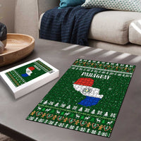 Paraguay Christmas Puzzle with Green Festive Pattern, Map and Flag Motif, and Santa Illustration - Wonder Print Shop