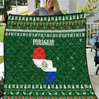 Paraguay Christmas Quilt with Green Festive Pattern, Map and Flag Motif, and Santa Illustration - Wonder Print Shop