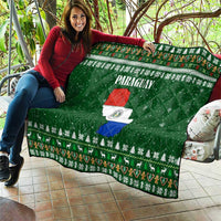 Paraguay Christmas Quilt with Green Festive Pattern, Map and Flag Motif, and Santa Illustration - Wonder Print Shop