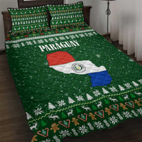Paraguay Christmas Quilt Bed Set with Green Festive Pattern, Map and Flag Motif, and Santa Illustration - Wonder Print Shop