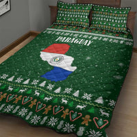 Paraguay Christmas Quilt Bed Set with Green Festive Pattern, Map and Flag Motif, and Santa Illustration - Wonder Print Shop