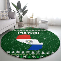 Paraguay Christmas Round Carpet with Green Festive Pattern, Map and Flag Motif, and Santa Illustration - Wonder Print Shop