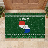 Paraguay Christmas Rubber Doormat with Green Festive Pattern, Map and Flag Motif, and Santa Illustration - Wonder Print Shop