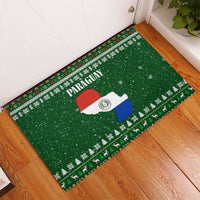 Paraguay Christmas Rubber Doormat with Green Festive Pattern, Map and Flag Motif, and Santa Illustration - Wonder Print Shop