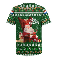 Paraguay Christmas Rugby Jersey with Green Festive Pattern, Map and Flag Motif, and Santa Illustration - Wonder Print Shop