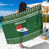 Paraguay Christmas Sarong with Green Festive Pattern, Map and Flag Motif, and Santa Illustration - Wonder Print Shop
