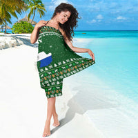 Paraguay Christmas Sarong with Green Festive Pattern, Map and Flag Motif, and Santa Illustration - Wonder Print Shop