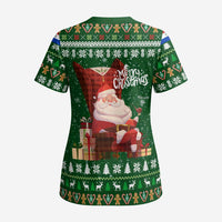 Paraguay Christmas Scrub Top with Green Festive Pattern, Map and Flag Motif, and Santa Illustration - Wonder Print Shop