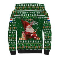 Paraguay Christmas Sherpa Hoodie with Green Festive Pattern, Map and Flag Motif, and Santa Illustration - Wonder Print Shop