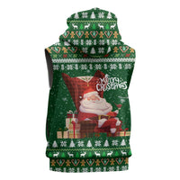 Paraguay Christmas Sleeveless Zip Hoodie with Green Festive Pattern, Map and Flag Motif, and Santa Illustration - Wonder Print Shop