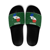 Paraguay Christmas Slide Sandals with Green Festive Pattern, Map and Flag Motif, and Santa Illustration - Wonder Print Shop