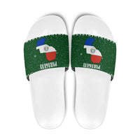 Paraguay Christmas Slide Sandals with Green Festive Pattern, Map and Flag Motif, and Santa Illustration - Wonder Print Shop