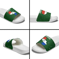 Paraguay Christmas Slide Sandals with Green Festive Pattern, Map and Flag Motif, and Santa Illustration - Wonder Print Shop