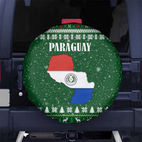 Paraguay Christmas Spare Tire Cover with Green Festive Pattern, Map and Flag Motif, and Santa Illustration - Wonder Print Shop