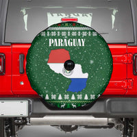 Paraguay Christmas Spare Tire Cover with Green Festive Pattern, Map and Flag Motif, and Santa Illustration - Wonder Print Shop