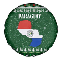 Paraguay Christmas Spare Tire Cover with Green Festive Pattern, Map and Flag Motif, and Santa Illustration - Wonder Print Shop