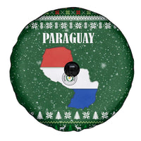 Paraguay Christmas Spare Tire Cover with Green Festive Pattern, Map and Flag Motif, and Santa Illustration - Wonder Print Shop