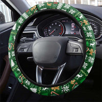 Paraguay Christmas Steering Wheel Cover with Green Festive Pattern, Map and Flag Motif, and Santa Illustration - Wonder Print Shop