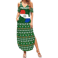 Paraguay Christmas Summer Maxi Dress with Green Festive Pattern, Map and Flag Motif, and Santa Illustration - Wonder Print Shop