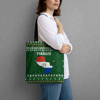 Paraguay Christmas Tote Bag with Green Festive Pattern, Map and Flag Motif, and Santa Illustration - Wonder Print Shop