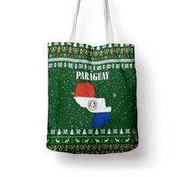 Paraguay Christmas Tote Bag with Green Festive Pattern, Map and Flag Motif, and Santa Illustration - Wonder Print Shop