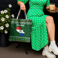 Paraguay Christmas Tote Bag with Green Festive Pattern, Map and Flag Motif, and Santa Illustration - Wonder Print Shop