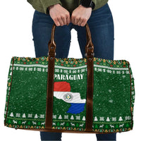 Paraguay Christmas Travel Bag with Green Festive Pattern, Map and Flag Motif, and Santa Illustration - Wonder Print Shop
