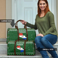 Paraguay Christmas Travel Bag with Green Festive Pattern, Map and Flag Motif, and Santa Illustration - Wonder Print Shop