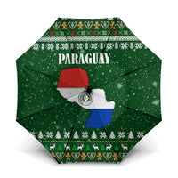 Paraguay Christmas Umbrella with Green Festive Pattern, Map and Flag Motif, and Santa Illustration - Wonder Print Shop