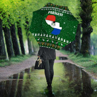 Paraguay Christmas Umbrella with Green Festive Pattern, Map and Flag Motif, and Santa Illustration - Wonder Print Shop