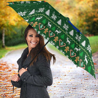 Paraguay Christmas Umbrella with Green Festive Pattern, Map and Flag Motif, and Santa Illustration - Wonder Print Shop