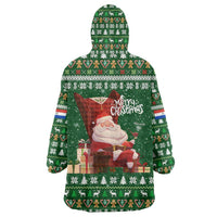 Paraguay Christmas Wearable Blanket Hoodie with Green Festive Pattern, Map and Flag Motif, and Santa Illustration - Wonder Print Shop