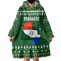 Paraguay Christmas Wearable Blanket Hoodie with Green Festive Pattern, Map and Flag Motif, and Santa Illustration - Wonder Print Shop