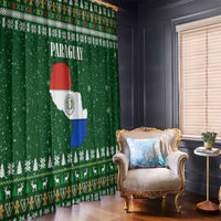 Paraguay Christmas Window Curtain with Green Festive Pattern, Map and Flag Motif, and Santa Illustration - Wonder Print Shop