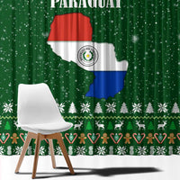Paraguay Christmas Window Curtain with Green Festive Pattern, Map and Flag Motif, and Santa Illustration - Wonder Print Shop