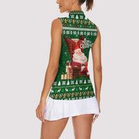 Paraguay Christmas Women Sleeveless Polo Shirt with Green Festive Pattern, Map and Flag Motif, and Santa Illustration - Wonder Print Shop