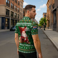 Paraguay Christmas Zipper Polo Shirt with Green Festive Pattern, Map and Flag Motif, and Santa Illustration - Wonder Print Shop