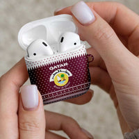 Qatar Christmas AirPods Case with Maroon-White Design, National Emblem, and Camel Motif - Wonder Print Shop