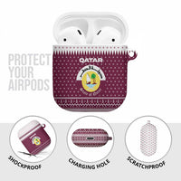 Qatar Christmas AirPods Case with Maroon-White Design, National Emblem, and Camel Motif - Wonder Print Shop