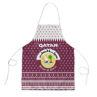 Qatar Christmas Apron with Maroon-White Design, National Emblem, and Camel Motif - Wonder Print Shop