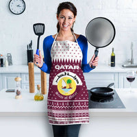 Qatar Christmas Apron with Maroon-White Design, National Emblem, and Camel Motif - Wonder Print Shop