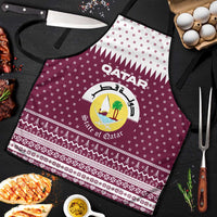 Qatar Christmas Apron with Maroon-White Design, National Emblem, and Camel Motif - Wonder Print Shop