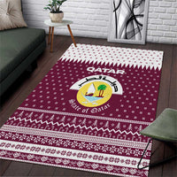Qatar Christmas Area Rug with Maroon-White Design, National Emblem, and Camel Motif - Wonder Print Shop