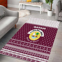 Qatar Christmas Area Rug with Maroon-White Design, National Emblem, and Camel Motif - Wonder Print Shop