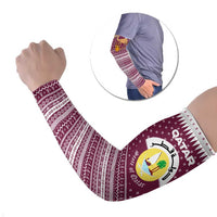 Qatar Christmas Arm Sleeves with Maroon-White Design, National Emblem, and Camel Motif - Wonder Print Shop