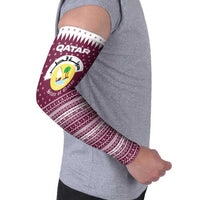 Qatar Christmas Arm Sleeves with Maroon-White Design, National Emblem, and Camel Motif - Wonder Print Shop