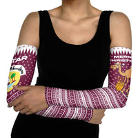 Qatar Christmas Arm Sleeves with Maroon-White Design, National Emblem, and Camel Motif - Wonder Print Shop
